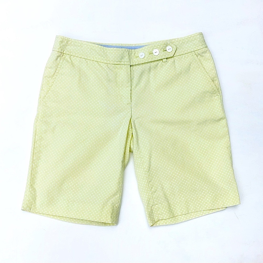 J.Crew White Polka Dots Lime City Fit Cotton Shorts Size 0